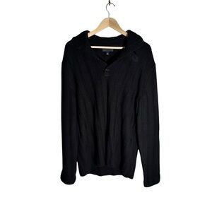 Banana Republic Men's Henley Sweater Merino Wool Ribbed Cowl Neck Black Size XL